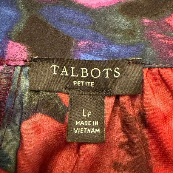 Talbots Twist Neck Satin Charmeuse Top Wrapped Jewel Tone Floral Large Petite - Picture 8 of 9